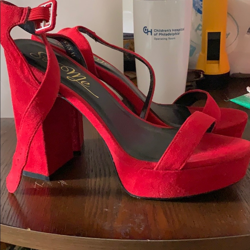 Red suede comfy heels